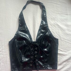 Black Halter Lace-Up Top